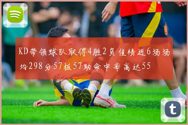 KD带领球队取得4胜2负佳绩近6场场均298分57板57助命中率高达55